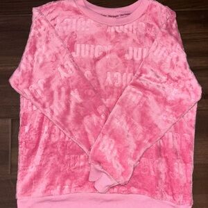 Juicy Couture Vibrant Pink Plush Crewneck + Sweatpants Set